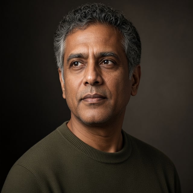 Strategist, a thoughtful man considering whether the room is solving the right problem.